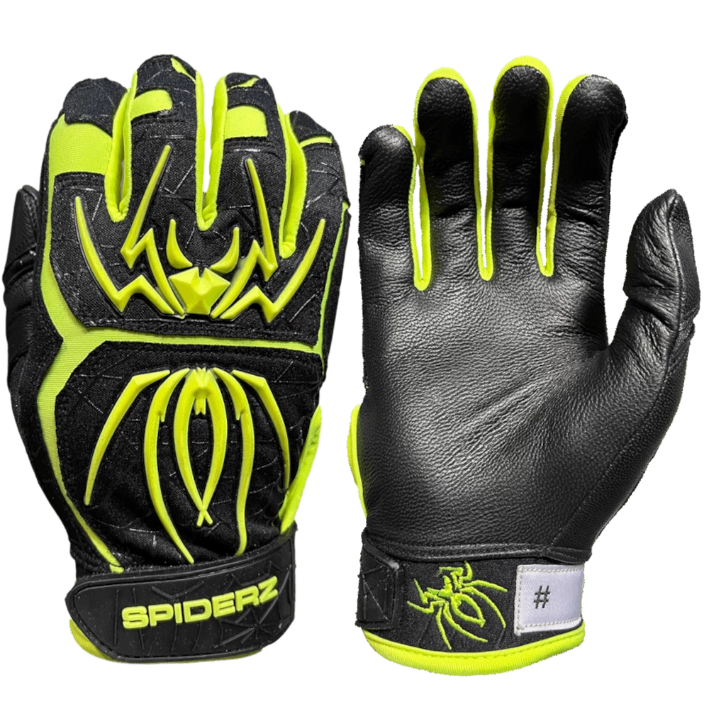 2022 Spiderz ENDITE Batting Gloves: Black And Neon Yellow