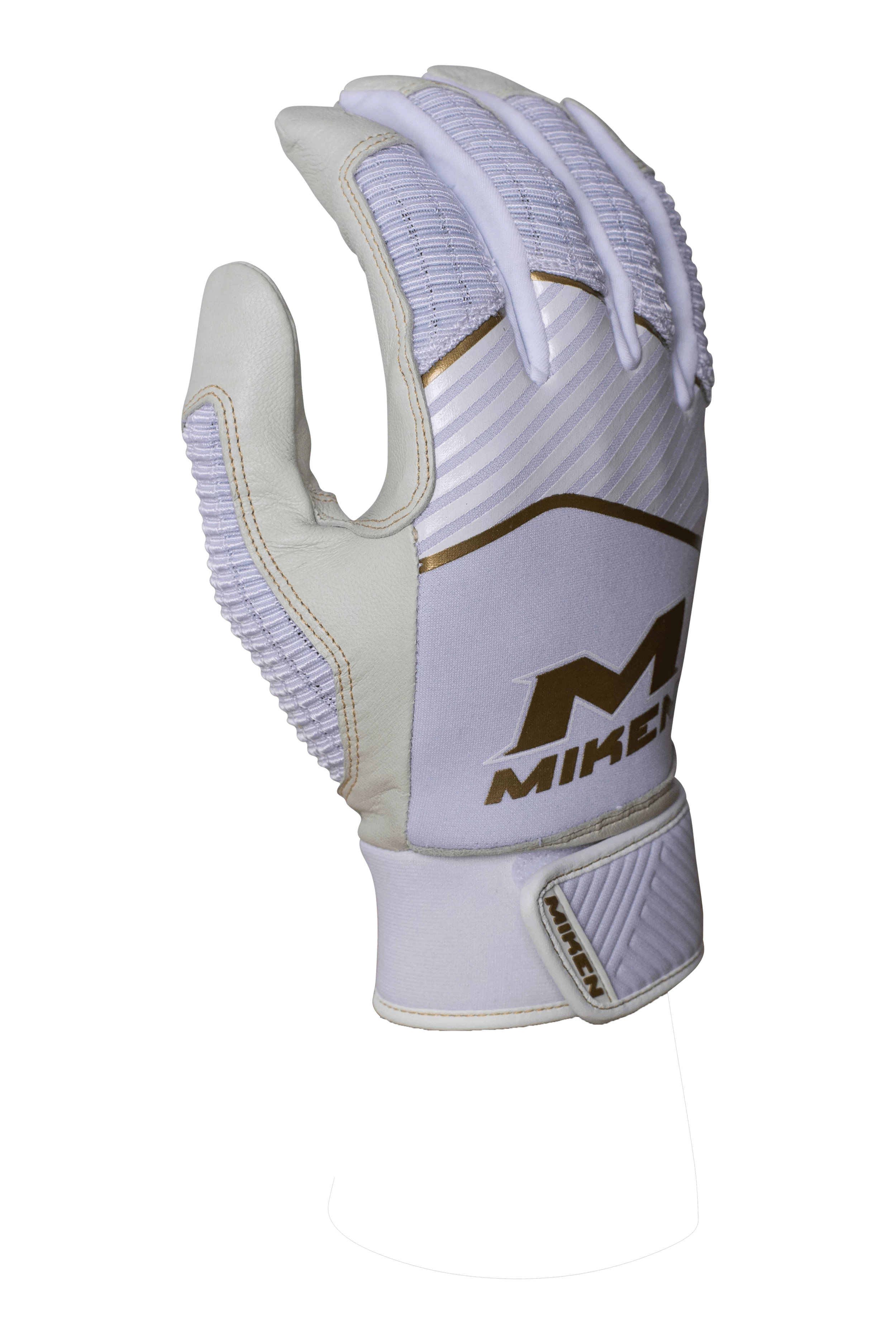 Miken Softball MK7X Adult White And Gold Batting Gloves: MBGGLD-WHT