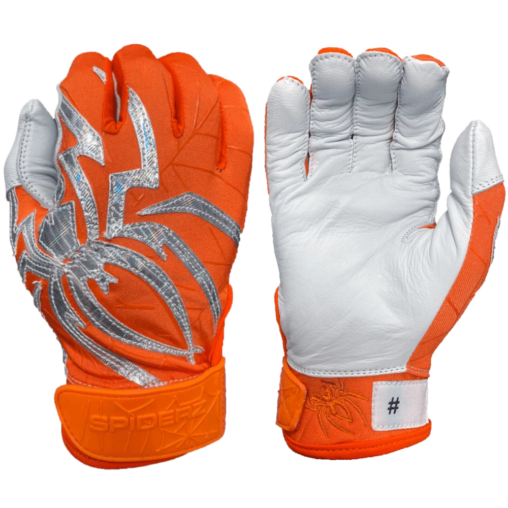 2022 Spiderz PRIZM Batting Gloves: Orange/Silver