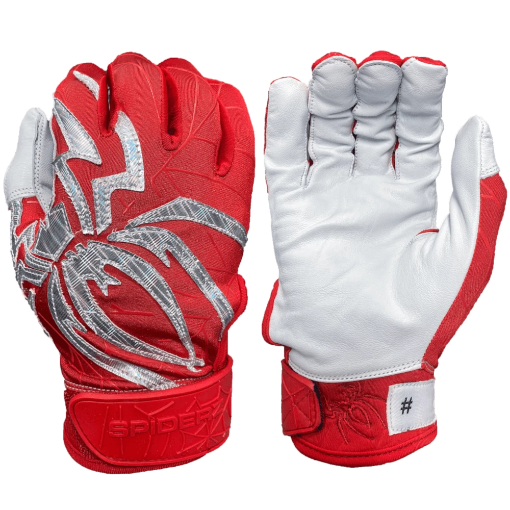 2022 Spiderz PRIZM Batting Gloves: Red/Silver