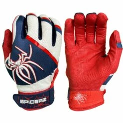 2023 Spiderz Pro Model Batting Gloves: White/Red/Navy