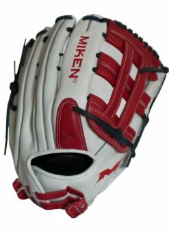 Miken Pro Series 14″ Slow Pitch Fielding Glove – White/Scarlet/Navy: PRO140WSN